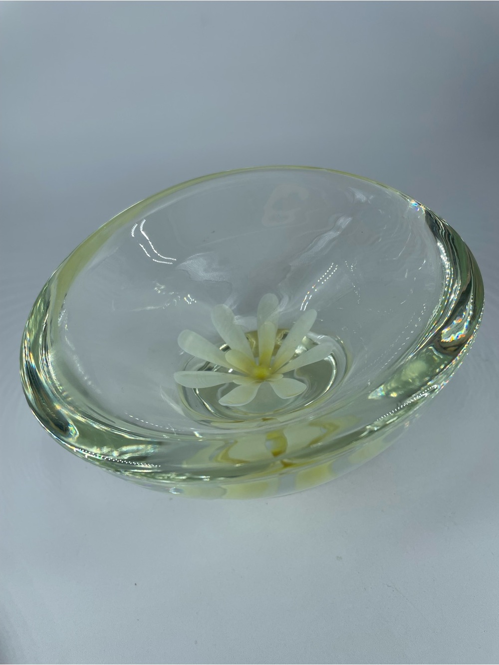 Murano Vide Poche Bowl Yellow Flower Art Glass Dish